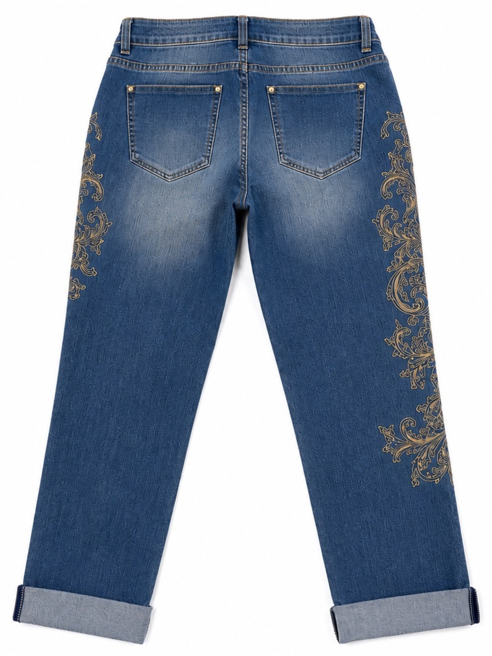 Chico’s Platinum Embroidered Jeans Size 0.5 Regular Crystal Button Cuffed - Picture 3 of 4